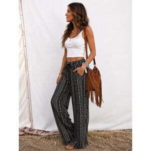 Fundamental Things Womens Wide Leg Boho Palazzo Pants Black White